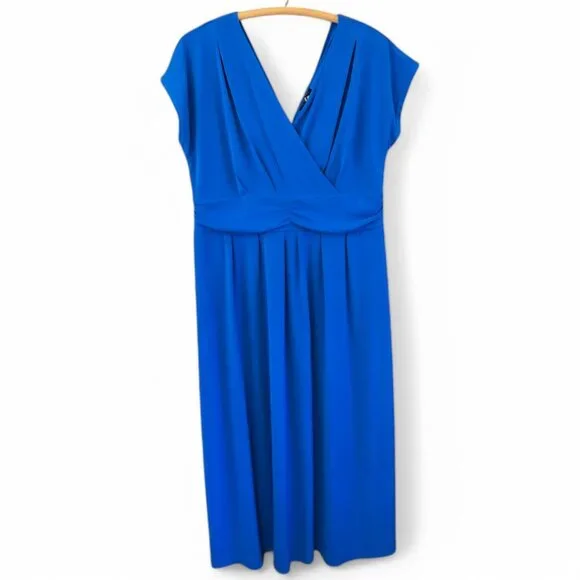 NWT Iman 1XL Blue V-Neck Surplice Wrap Pleated Empire Waist Maxi Dress - Picture 3 of 8